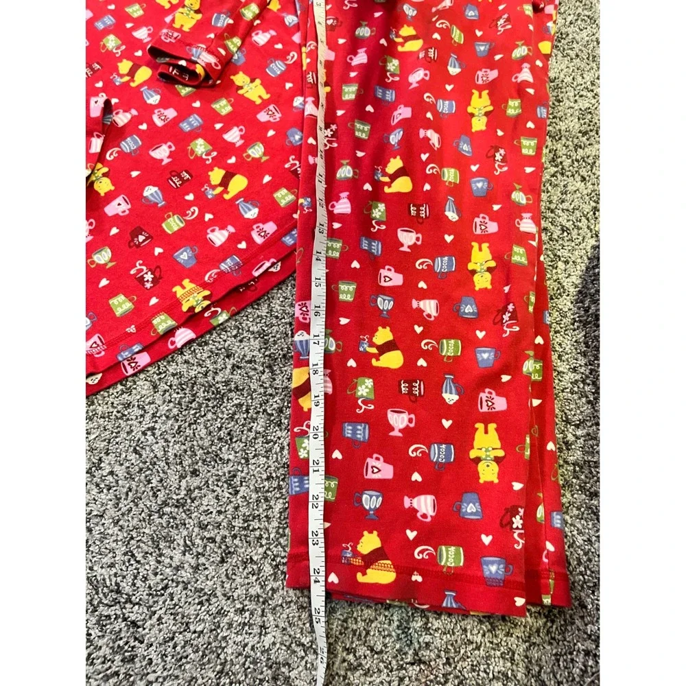 Disney Store Winnie the Pooh Vintage Pajama Set Red XS S Cocoa Cups Bears Sleep - Picture 4 of 9
